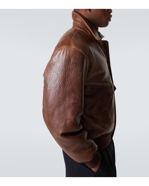 Saint Laurent Brown Leather Bomber Jacket for men