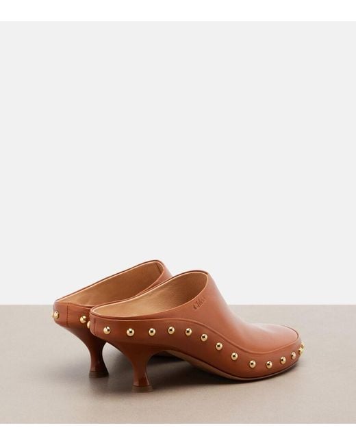 Chloé Brown Studded Leather Clogs
