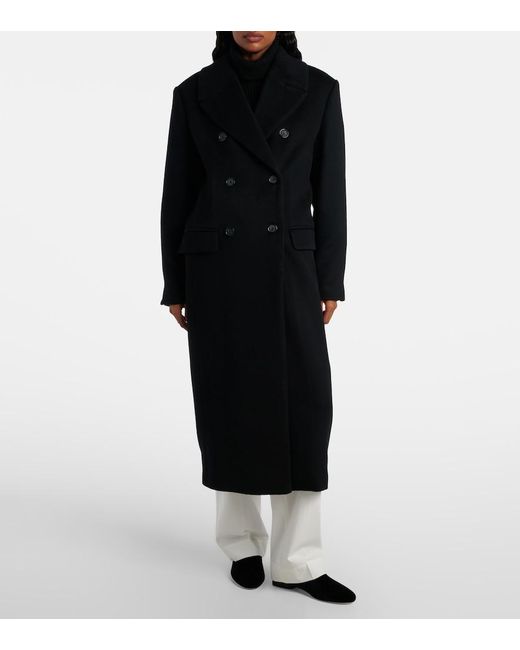 Totême Black Double-Breasted Cashmere Coat