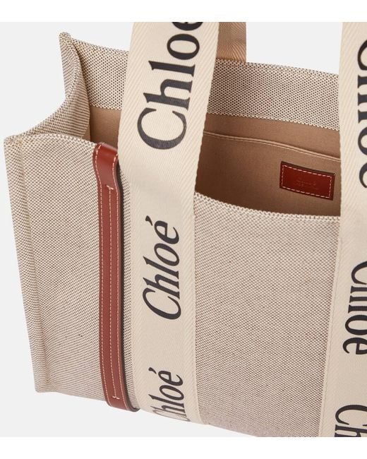 Chloé Natural Tote Bag Woody Medium Aus Canvas