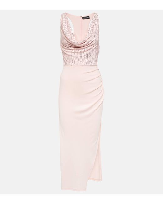 David Koma Pink Crystal-embellished Midi Dress