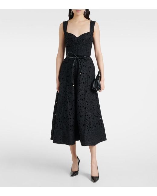 Rebecca Vallance Black Kitsu Broderie Anglaise Midi Dress