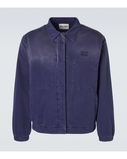 Miu Miu Blue Cotton Twill Overshirt for men