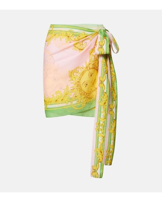 Versace Yellow Cotton And Silk Voile Beach Cover-Up
