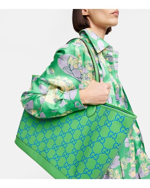 【関税&送料込】Gucci Olive Green Leather Large Gucci Softbi Gucci Large GG-embossed Leather Tote in Green | Lyst