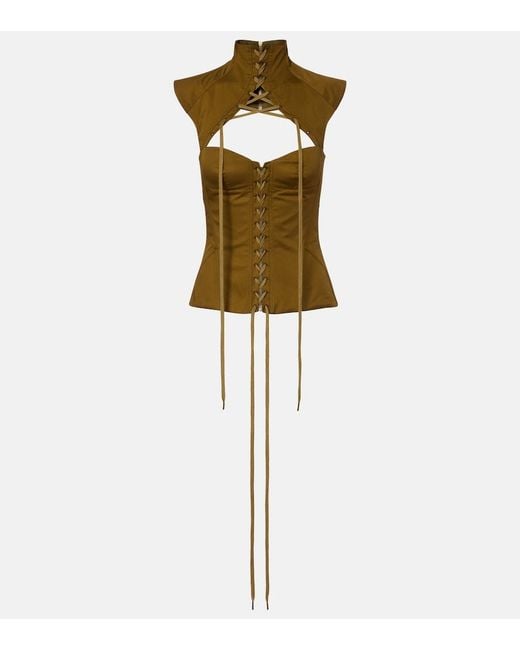 McQueen Metallic Cutout Lace-Up Cotton Corset Top