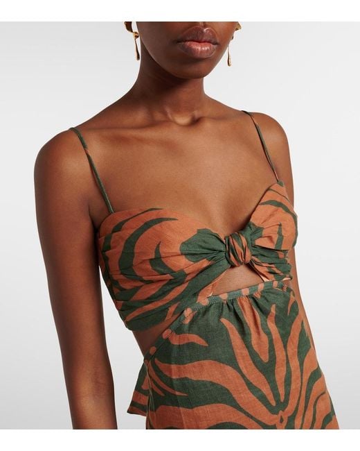 Johanna Ortiz Metallic Printed Cutout Linen Maxi Dress