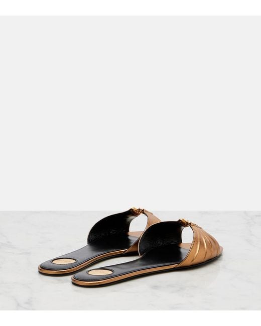 Saint Laurent Brown Babylone Metallic Leather Slides