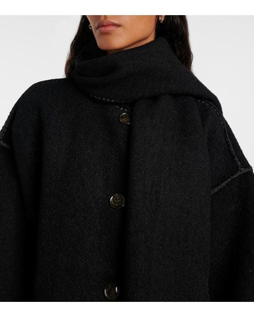 Totême Black Attached Scarf Coat