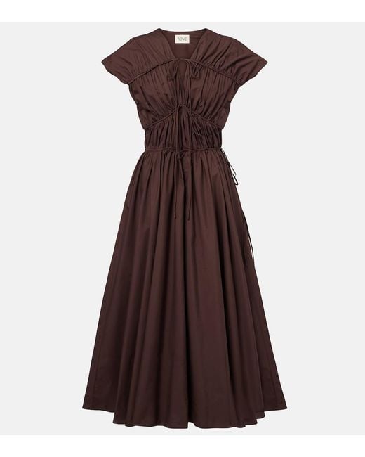 TOVE Brown Ceres Gathered Cotton Midi Dress