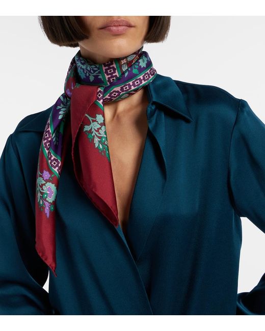 LaDoubleJ Blue Printed Silk Twill Scarf