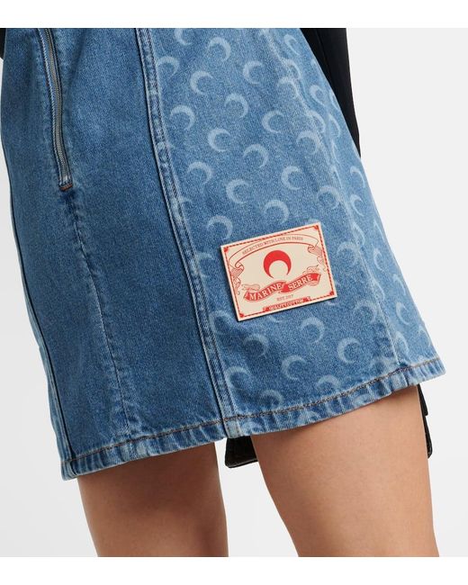 MARINE SERRE Blue All Over Moon Denim Minidress