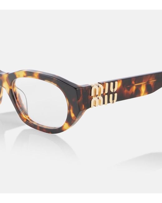 Miu Miu Brown Logo Oval Glasses