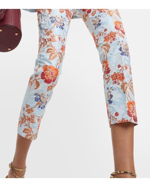 Etro Red Floral Jacquard Pants