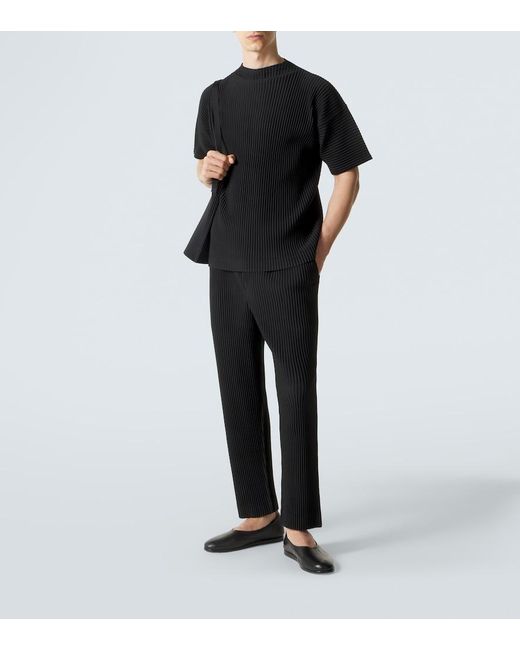 Homme Plissé Issey Miyake Black Tuxedo Pleats Straight Pants for men