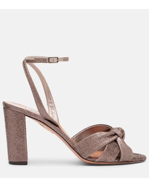 Aquazzura Brown Nina 85 Metallic-Effect Twill Sandals