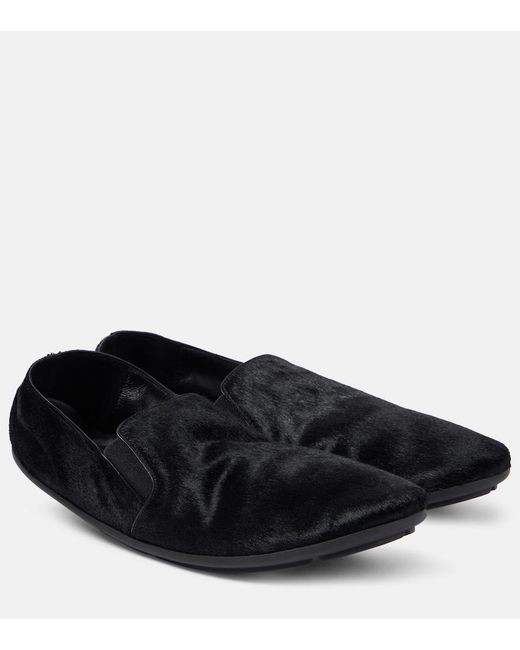 The Row Black Vincit Pony Hair Slip-On Shoes