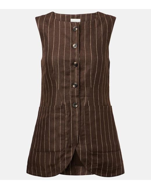 Posse Brown Emma Pinstripe Linen Top