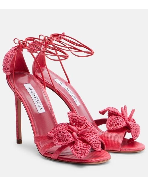 Aquazzura Red Calypso Raffia Sandals