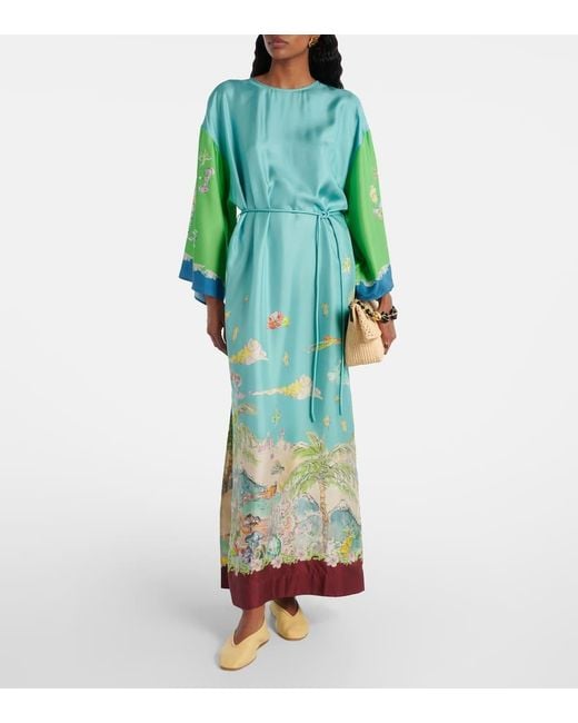 ALÉMAIS Green Bedrucktes Maxikleid Daria Aus Seide