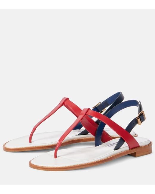 Manolo Blahnik Red Hata Leather Thong Sandals