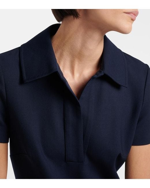 Oscar de la Renta Blue Belted Wool-Blend Midi Dress