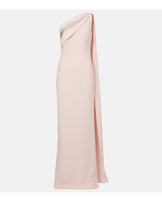Roland Mouret Pink Embellished One-Shoulder Cady Gown
