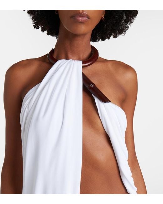 Christopher Esber White Chime Asymmetric Draped Jersey Midi Dress
