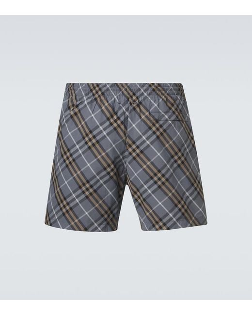 Burberry Gray Check Swim Trunks for men