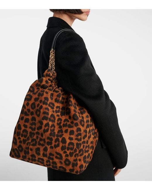 DeMellier London Brown Miami Medium Leopard-Print Suede Shoulder Bag