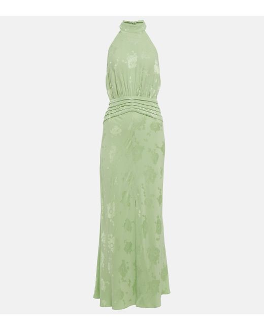Rixo Green Kendra Floral Halterneck Dress