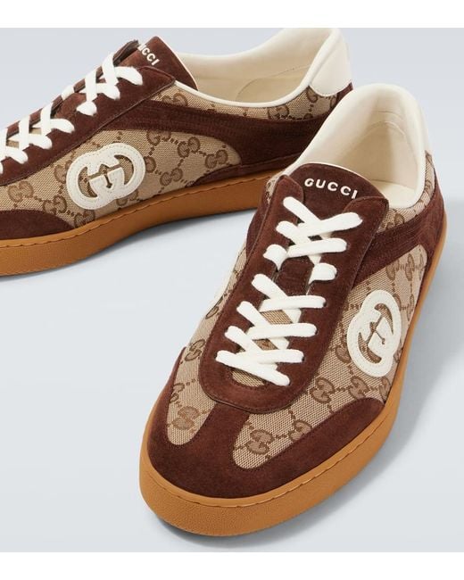 Gucci Brown Interlocking G Suede-Trimmed Sneakers for men