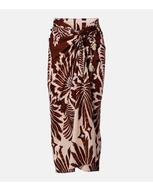 Poupette Brown Uma Printed Cotton Midi Skirt