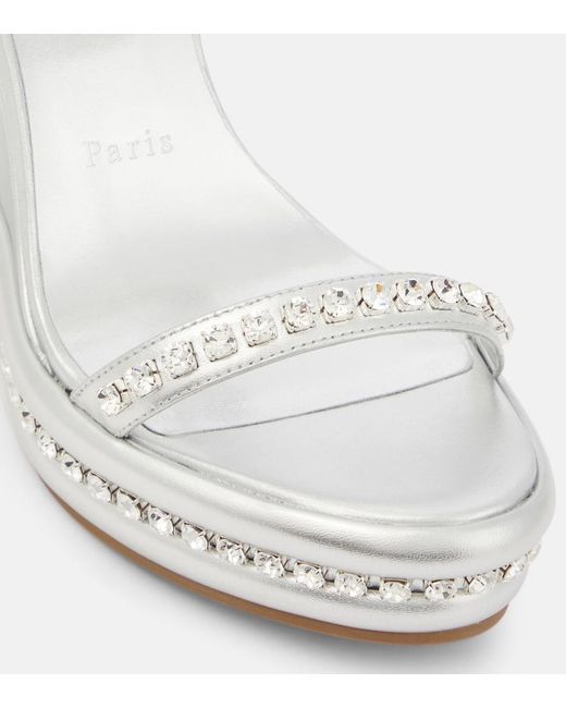 Christian Louboutin White Pyrastrass Metallic Leather Wedge Sandals