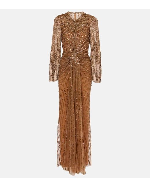 Abito Lungo Anja Con Paillettes di Jenny Packham in Brown