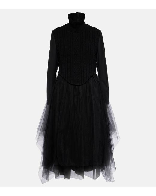 Robe midi en laine et tulle Noir Kei Ninomiya en coloris Black