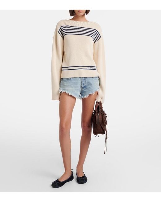 Balenciaga White Striped Cotton Sweater