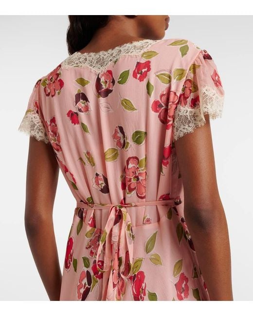 Rixo Pink Clarice Floral Lace-Trimmed Midi Dress
