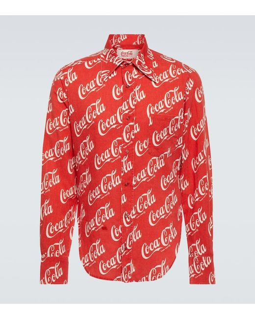 X Coca-Cola® - Camicia in cotone e lino con stampa di ERL in Red da Uomo