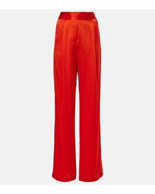 The Sei Red High-Rise Silk Satin Wide-Leg Pants