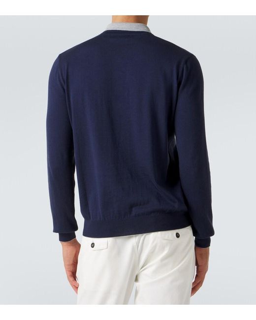 Eleventy Blue Cotton And Cashmere Polo Sweater for men