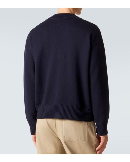 AMI Blue Ami De Cour Wool And Cotton Cardigan for men