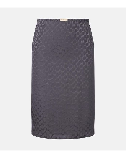Gucci Gray Gg Cotton Silk Jacquard Skirt
