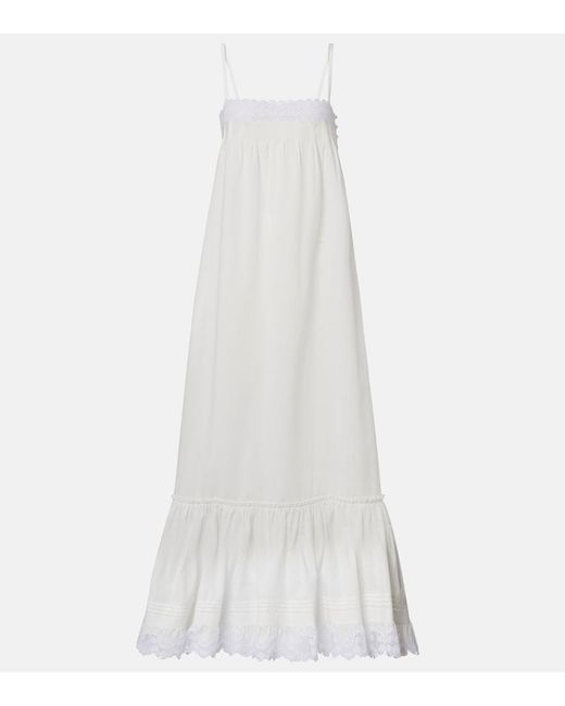 Saint Laurent White Embroidered Cotton Poplin Maxi Dress
