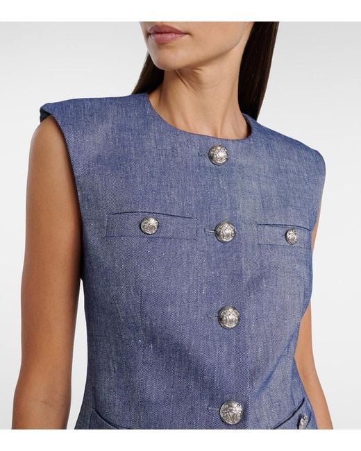 Veronica Beard Blue Tamara Linen-Blend Vest