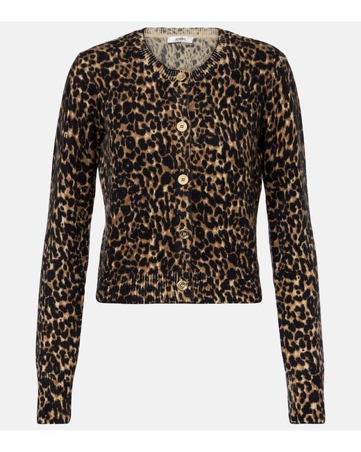 FRAME Black Leopard-Print Cashmere Cardigan