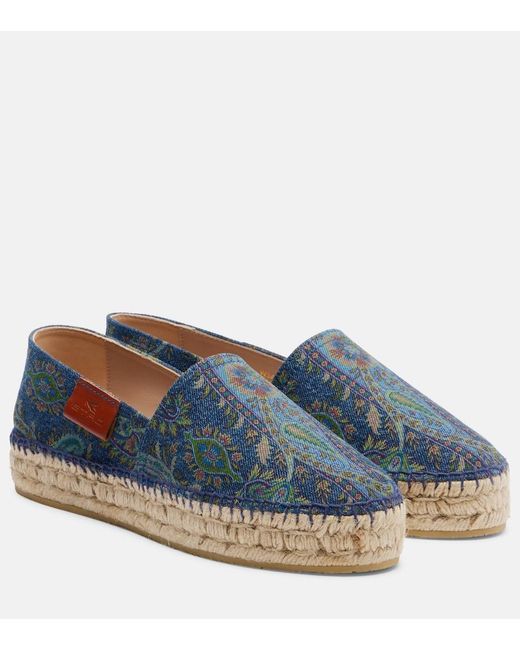 Etro Blue Printed Canvas Espadrilles