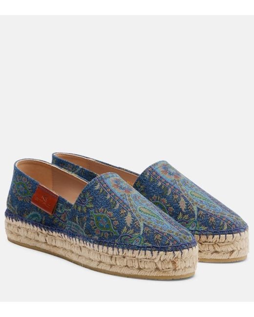 Etro Blue Printed Canvas Espadrilles