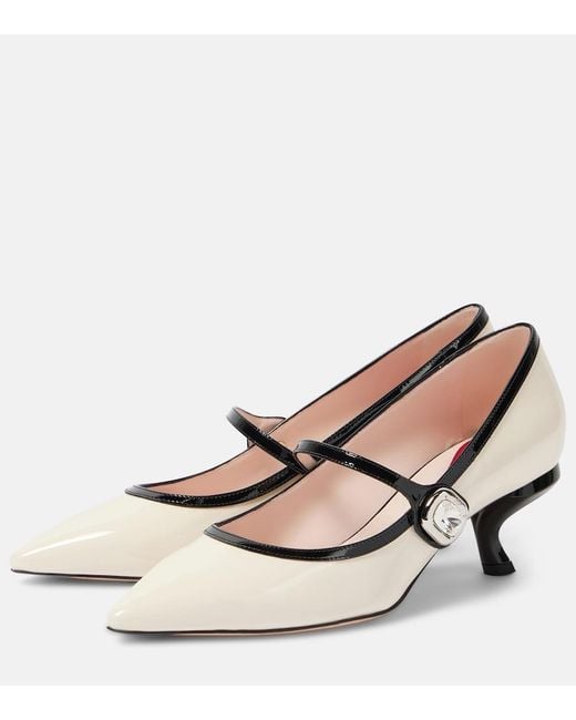 Roger Vivier White Virgule 55 Patent Leather Mary Jane Pumps