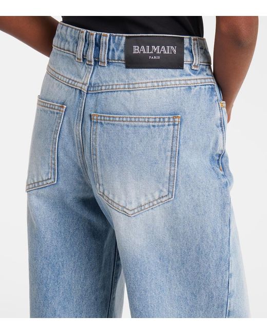 Balmain Blue Mid-Rise Wide-Leg Jeans